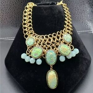 JTV Marked Erica Lyons Fauceted Green Blue Goldtone Statement Necklace NWOT